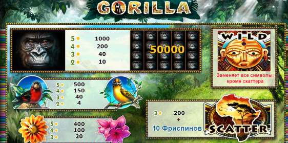 Таблица выплат Горилла Выплаты в слоте Горилла